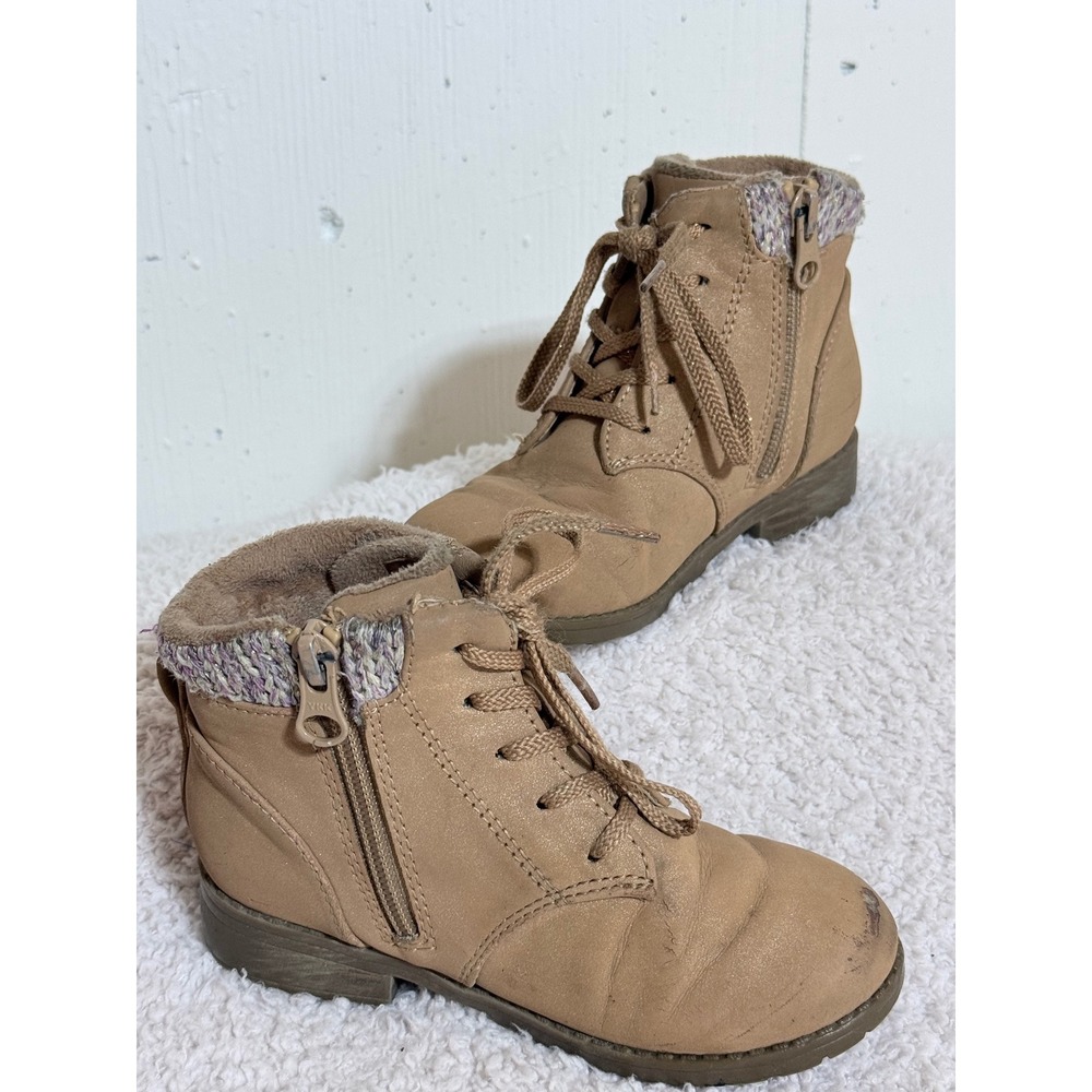 Cat & Jack Girls Tan Shimmer Ankle Boots Knit Collar Size 9 Target093012307